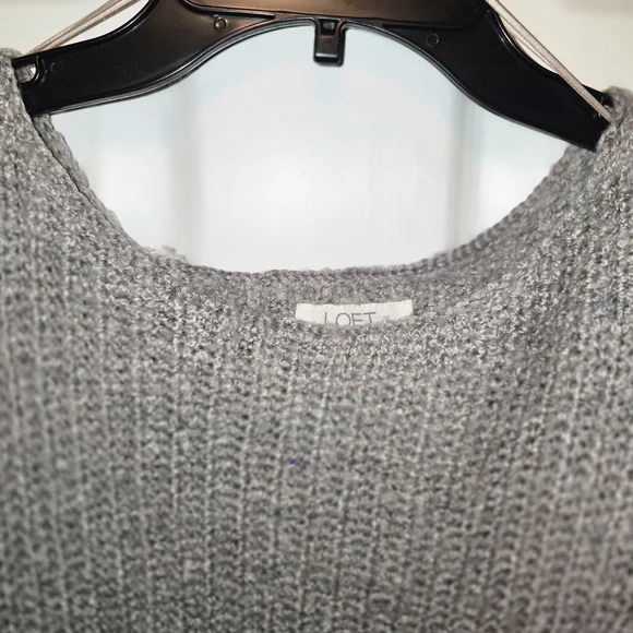 LOFT Lounge Gray Chunky Knit Sweater With Elbow sleeves And Boat neck Style Neck - Picture 6 of 9